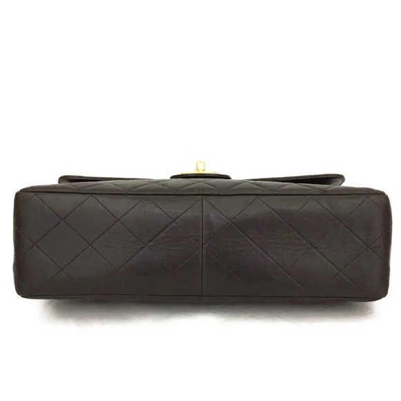 CHANEL Classic Black Leather Jumbo 30 / 24k Gold Chain Flap Bag +Card/Duster + - Picture 9 of 12